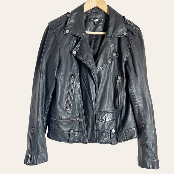 Slate & Willow Black Leather Biker Moto Jacket Size M - Picture 5 of 16